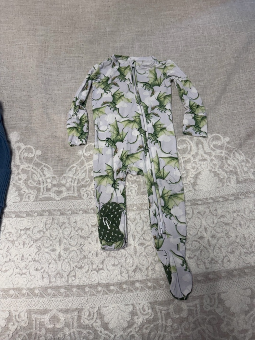 Posh Peanut White Footed One-Piece with Green Dragon Print